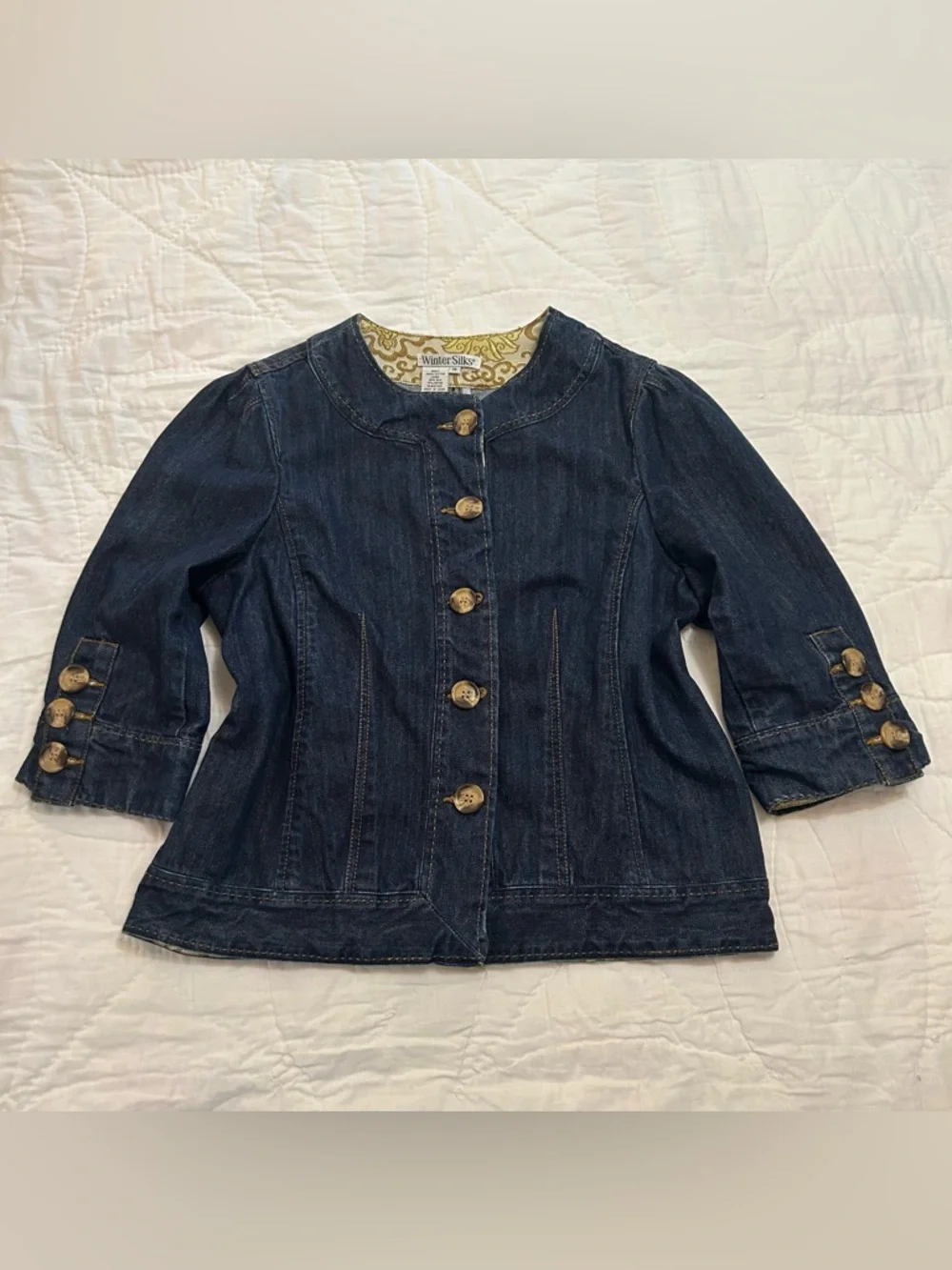Mod Retro Denim Jacket 3/4 Sleeve Womens 14 Interview Outfit Business Casual - Picture 1 of 11